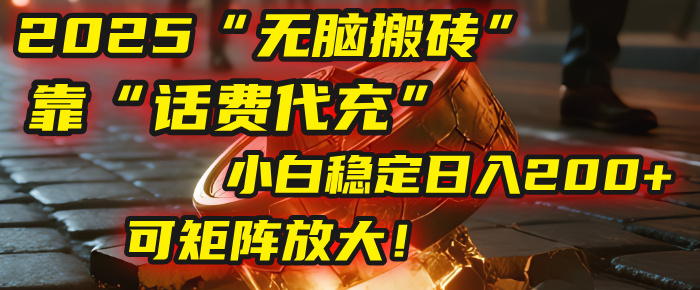无脑搬砖项目：靠“话费代充”，小白稳定日入200+，可矩阵放大！_云峰项目库