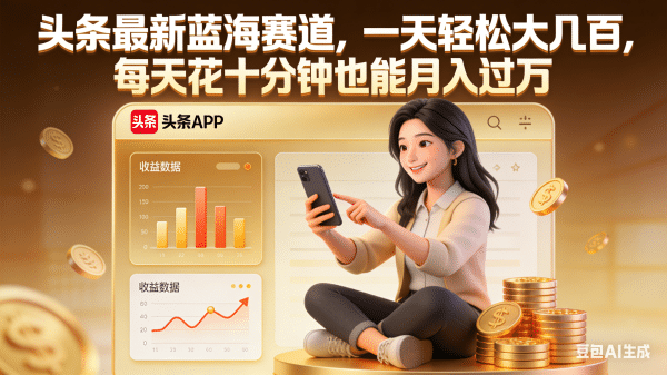 头条最新蓝海赛道，一天轻松大几百，每天花十分钟也能月入过万_云峰项目库
