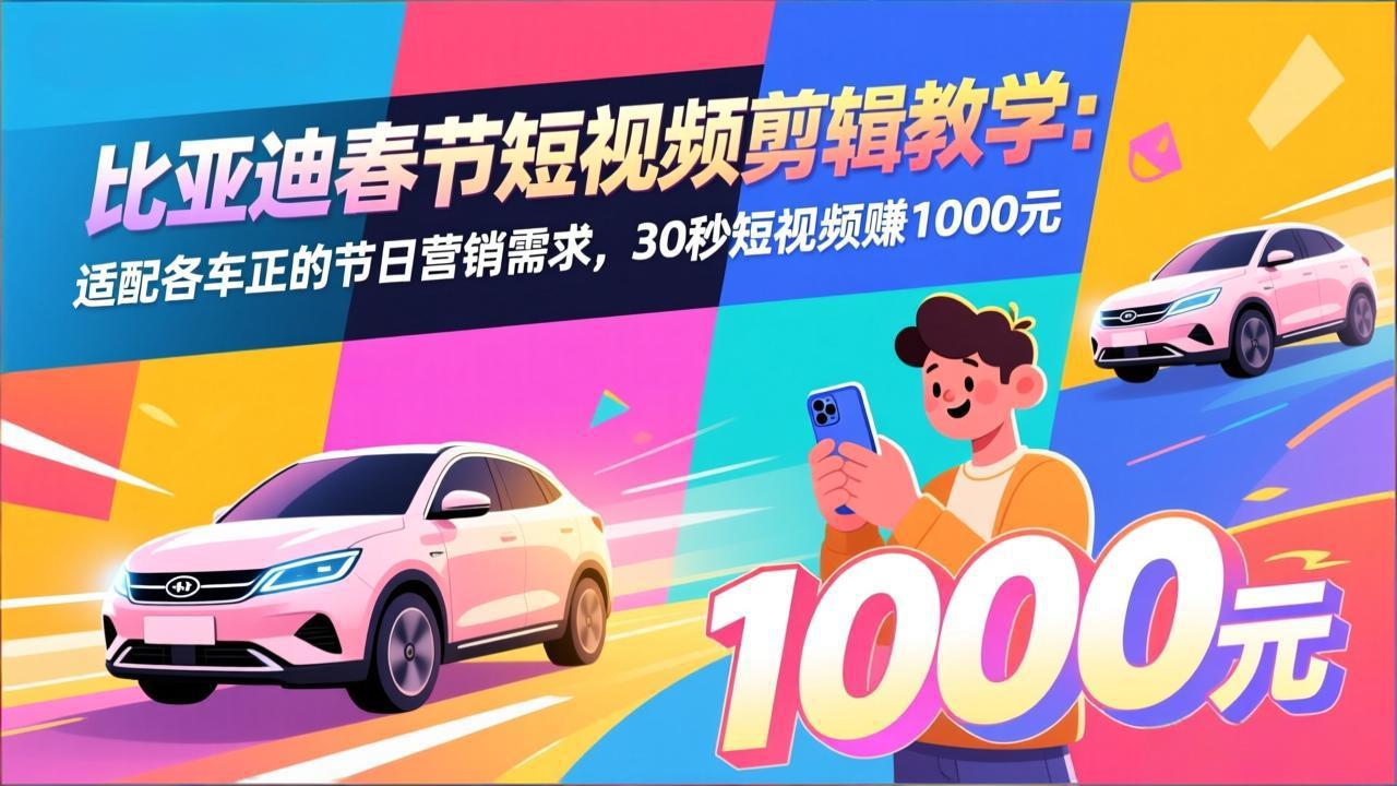 比亚迪春节短视频剪辑教学：适配各车企的节日营销需求，30秒短视频赚1000元_云峰项目库