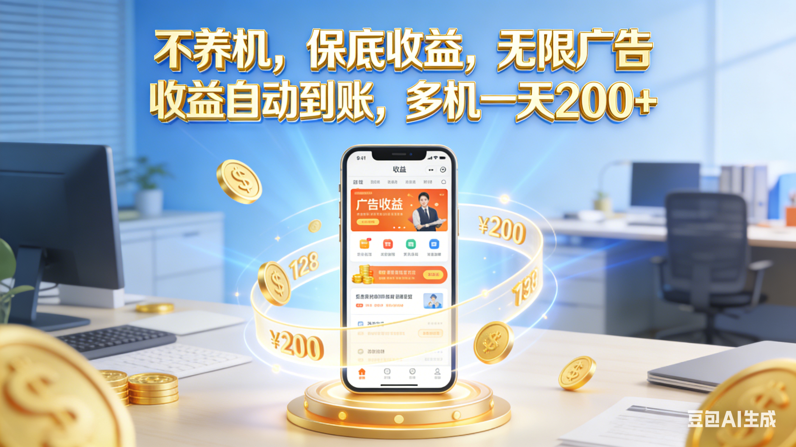 不养机，保底收益，无限广告，收益自动到账，多机一天200+_云峰项目库