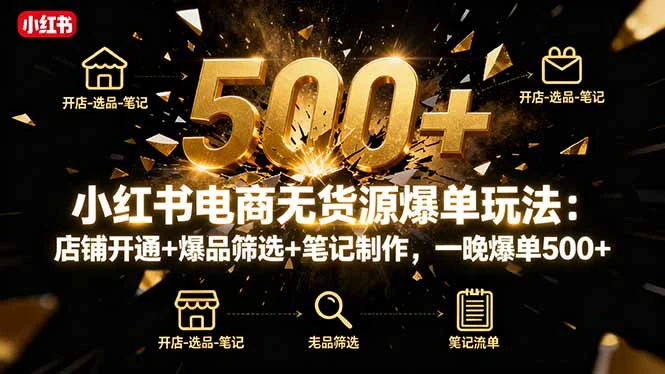 小红书电商无货源爆单玩法：店铺开通+爆品筛选+笔记制作，一晚爆单500+_云峰项目库