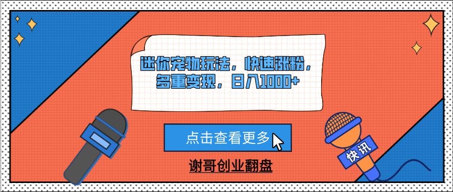 迷你宠物玩法，快速涨粉，多重变现，日入1000+_云峰项目库