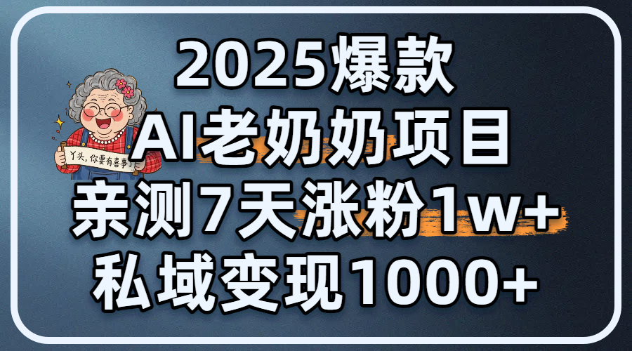 2025爆款 AI 老奶奶项目：亲测 7 天涨粉 1W+，私域变现 1000+_云峰项目库