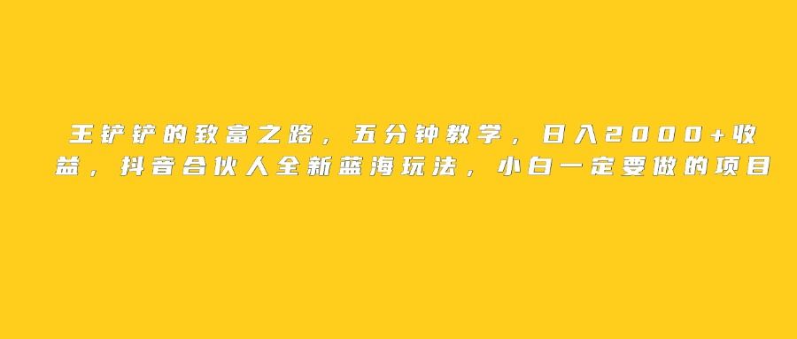 王铲铲的致富之路，日入2000+收益，五分钟教学，抖音合伙人全新蓝海玩法，小白一定要做的项目_云峰项目库