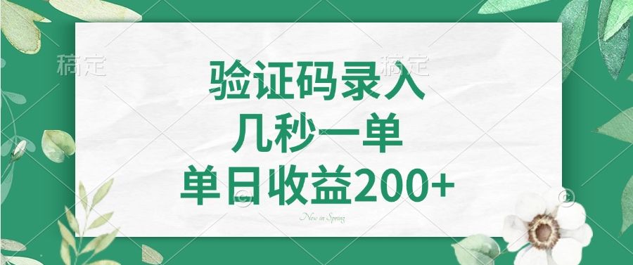验证码录入，看图识字，几秒一单，单日收益200+_云峰项目库