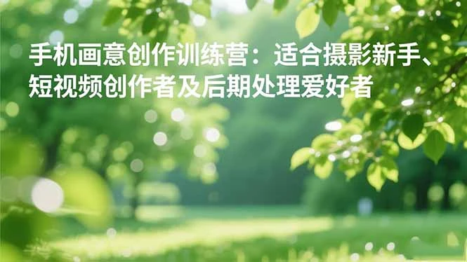 手机摄影之画意创作训练营：适合摄影新手、短视频创作者及后期处理爱好者_云峰项目库