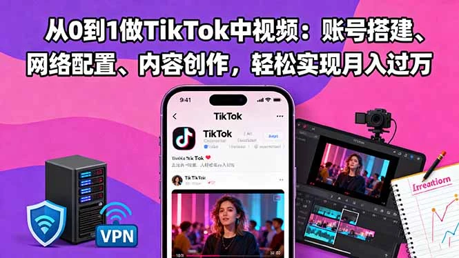 从0到1做TikTok中视频：账号搭建、网络配置、内容创作，轻松实现月入过万_云峰项目库