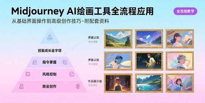 Midjourney AI绘画工具全流程应用，从基础界面操作到高级创作-附配套资料_云峰项目库