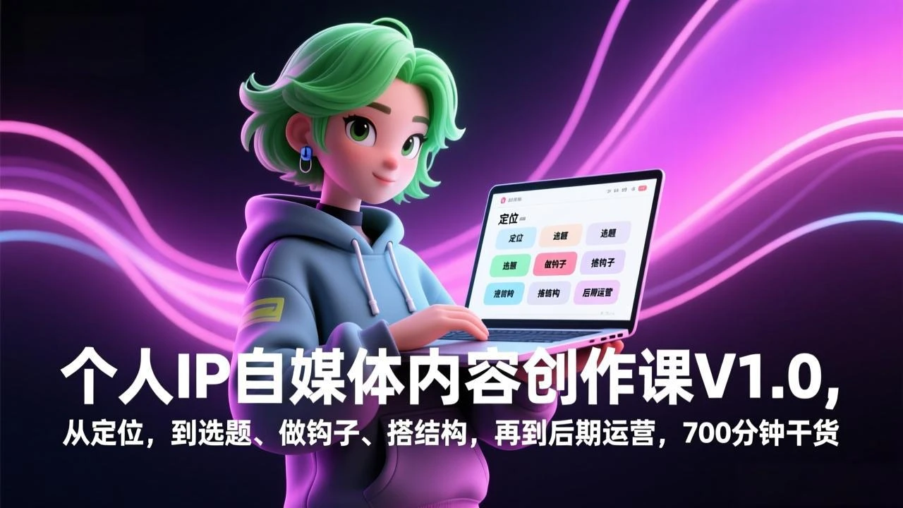个人IP自媒体内容创作课V1.0，从定位，到选题、做钩子、搭结构，再到后期运营，700分钟干货_云峰项目库