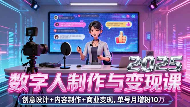 2025数字人制作与变现课，创意设计+内容制作+商业变现，单号月增粉10万+_云峰项目库