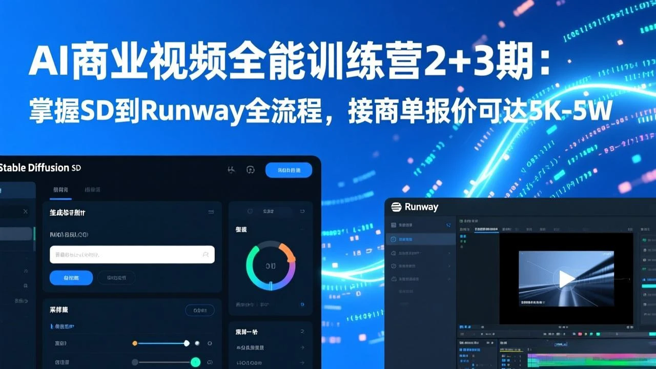 AI商业视频全能训练营2+3期：掌握SD到Runway全流程，接商单报价可达5K-5W_云峰项目库