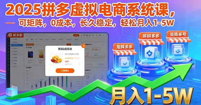 2025拼多多虚拟电商系统课，可矩阵，0成本，长久稳定，轻松月入1-5W-云峰项目库