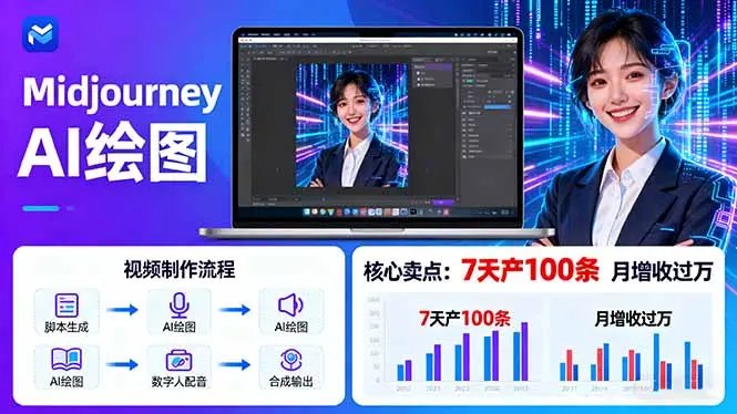 AI绘图照片开口说话视频制作：Midjourney+数字人，7天产100条月增收过万-云峰项目库