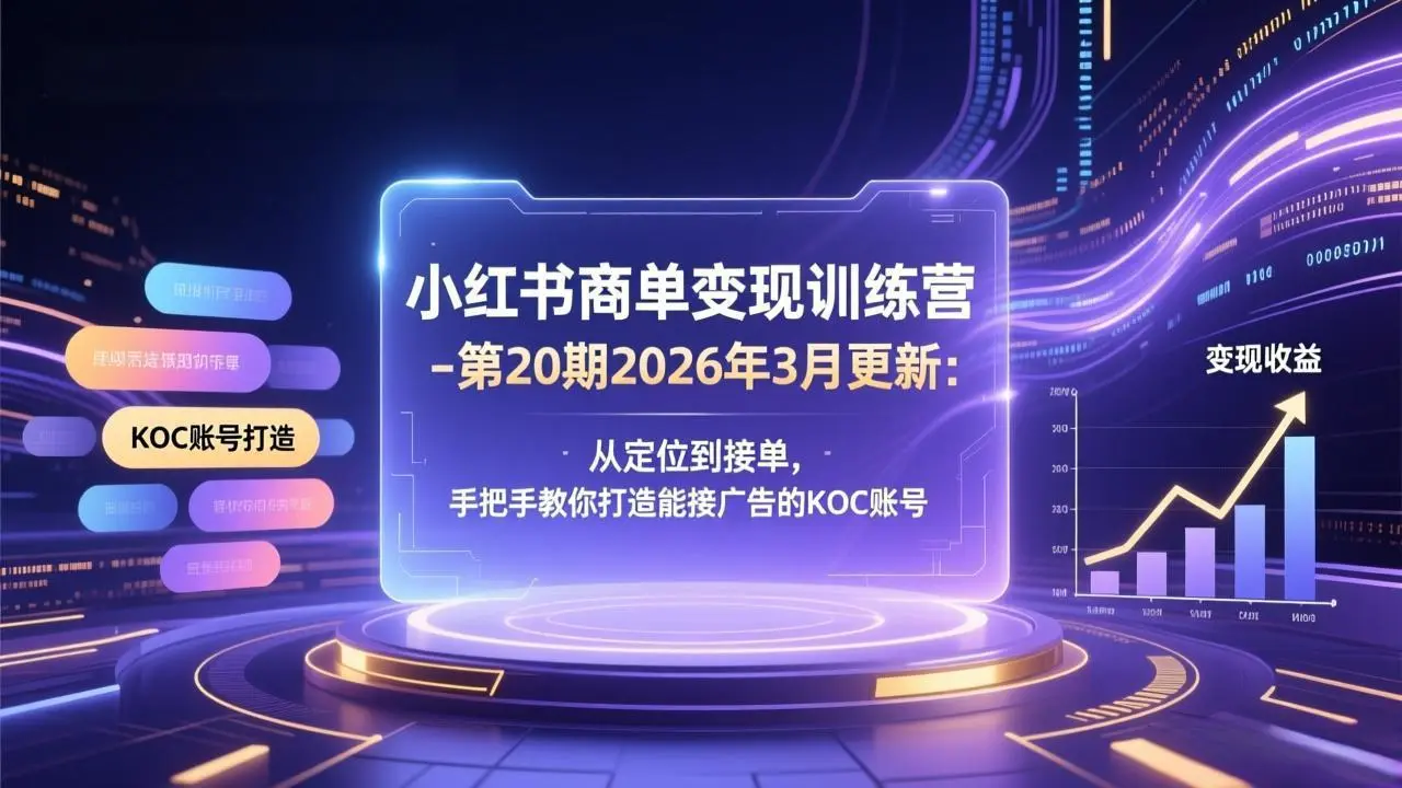 小红书商单变现训练营-第20期26年3月更新：从定位到接单，手把手教你打造能接广告的KOC账号-云峰项目库