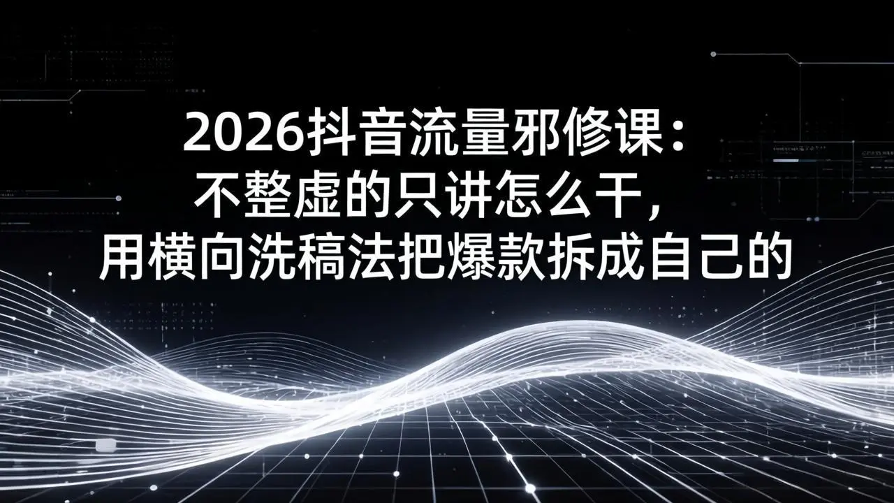 2026抖音流量邪修课：不整虚的只讲怎么干，用横向洗稿法把爆款拆成自己的-云峰项目库