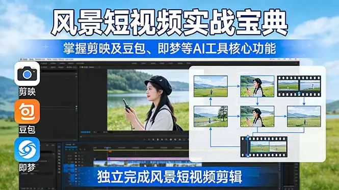 风景短视频实战宝典：掌握剪映及豆包、即梦等AI工具的核心功能，独立完成风景短视频剪辑-云峰项目库
