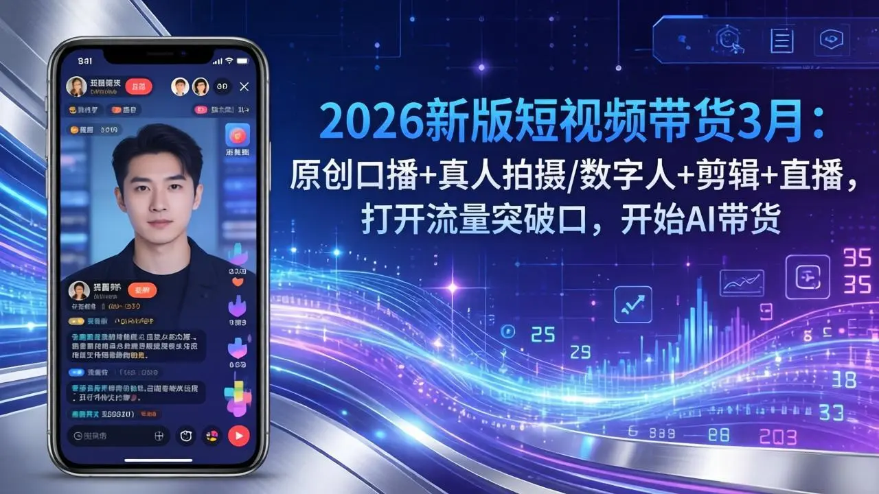 2026新版短视频带货3月：原创口播+真人拍摄/数字人+剪辑+直播，打开流量突破口，开始AI带货-云峰项目库
