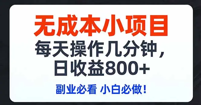 无成本小项目,每天操作几分钟,日收益800+ 副业必看 小白必做！-云峰项目库