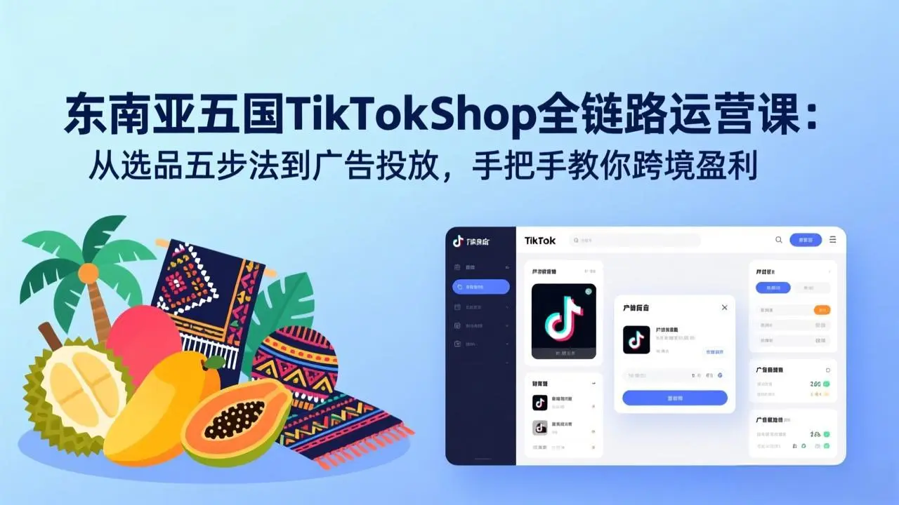 东南亚五国TikTok Shop全链路运营课：从选品五步法到广告投放，手把手教你跨境盈利-云峰项目库
