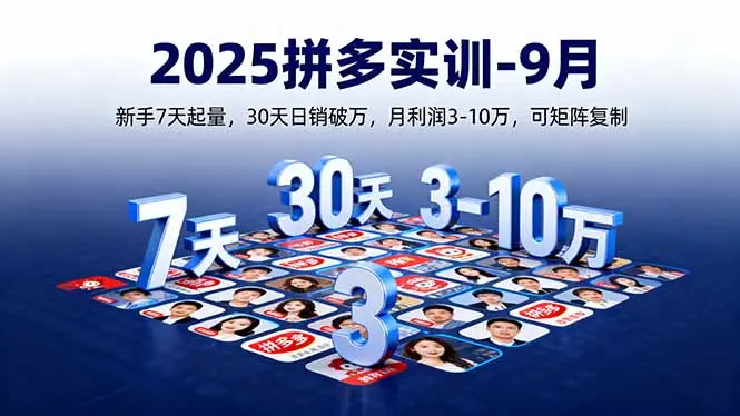 2025拼多多实训-9月:新手7天起量,30天日销破万,月利润3-10万,可矩阵复制-云峰项目库