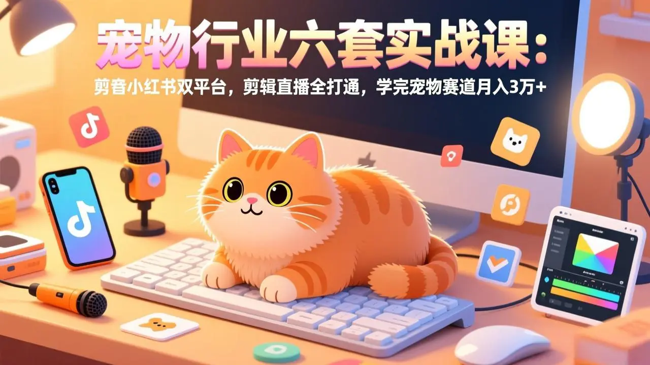 宠物行业六套实战课:抖音小红书双平台,剪辑直播全打通,学完宠物赛道月入3万+-云峰项目库