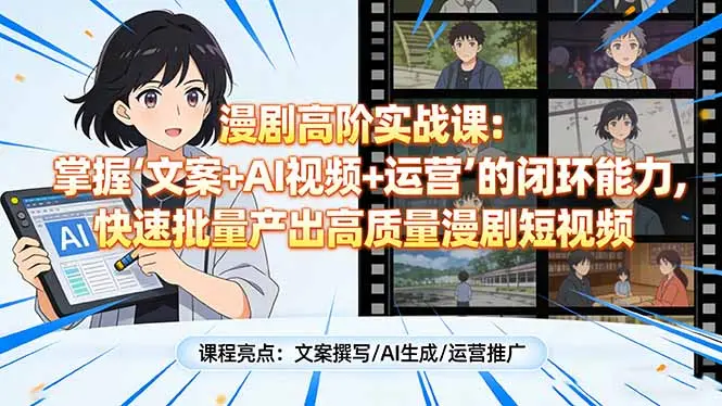 漫剧高阶实战课：掌握“文案+AI视频+运营”的闭环能力，快速批量产出高质量漫剧短视频-云峰项目库