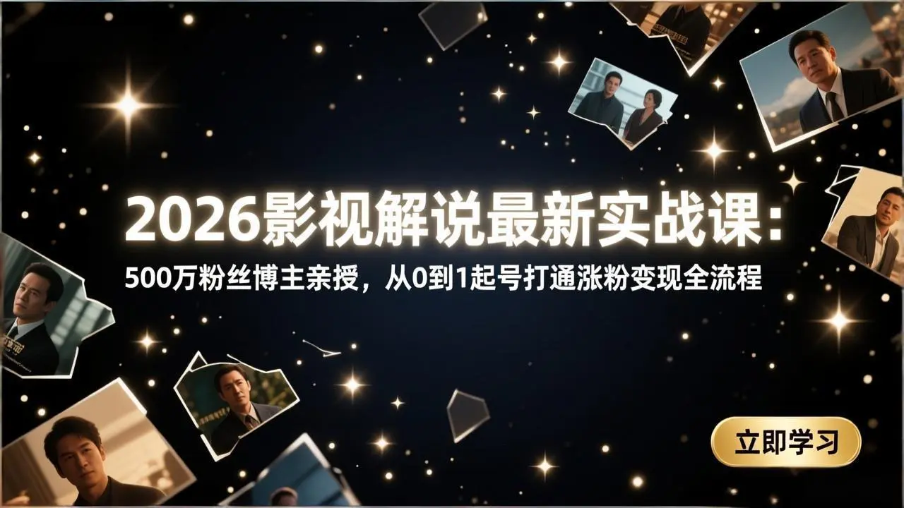 2026影视解说最新实战课：500万粉丝博主亲授，从0到1起号打通涨粉变现全流程-云峰项目库