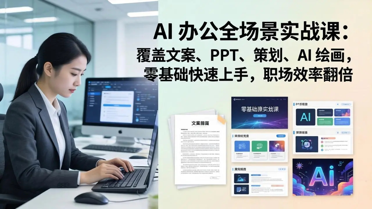 AI 办公全场景实战课：覆盖文案、PPT、策划、AI 绘画，零基础快速上手，职场效率翻倍-云峰项目库