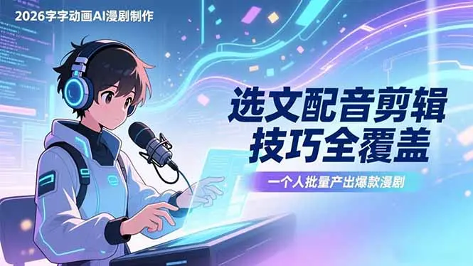 2026字字动画AI漫剧制作-1期,选文配音剪辑技巧全覆盖,一个人就能批量产出爆款漫剧-云峰项目库