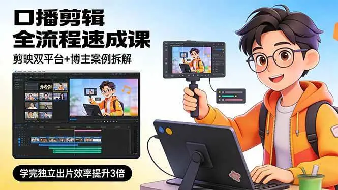 口播剪辑全流程速成课，剪映双平台+博主案例拆解，学完独立出片效率提升3倍-云峰项目库