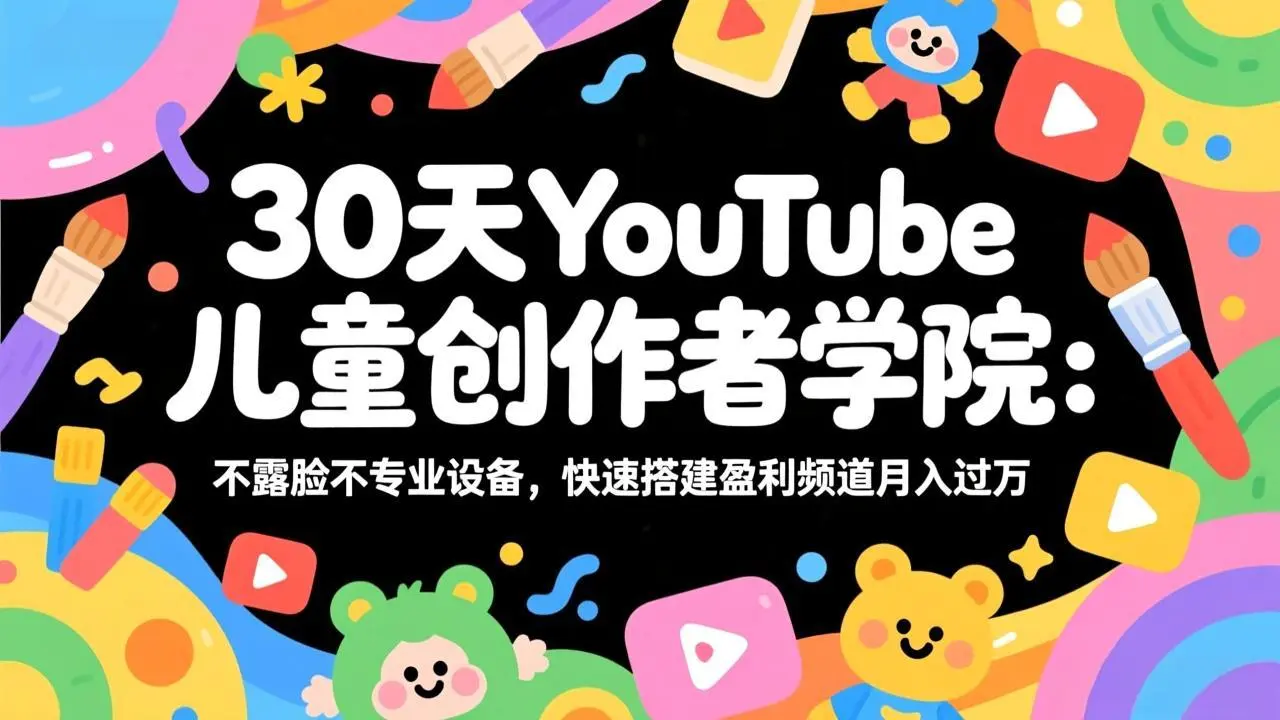 30天YouTube儿童创作者学院：不露脸不专业设备，快速搭建盈利频道月入过万-云峰项目库