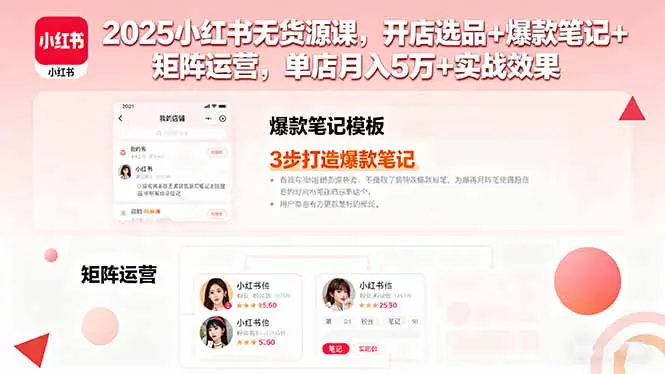 2025小红书无货源课，开店选品+爆款笔记+矩阵运营，单店月入5万+实战效果-云峰项目库