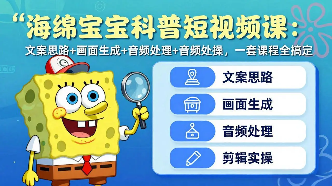 海绵宝宝科普短视频课：文案思路+画面生成+音频处理+剪辑实操，一套课程全搞定-云峰项目库